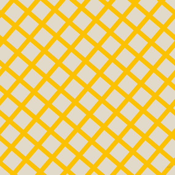 49/139 degree angle diagonal checkered chequered lines, 15 pixel line width, 47 pixel square size, Golden Poppy and Albescent White plaid checkered seamless tileable