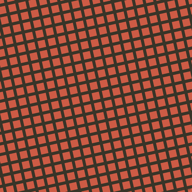 13/103 degree angle diagonal checkered chequered lines, 10 pixel lines width, 24 pixel square size, Graphite and Dark Coral plaid checkered seamless tileable