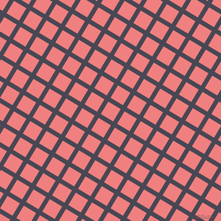 59/149 degree angle diagonal checkered chequered lines, 9 pixel lines width, 29 pixel square size, Gun Powder and Light Coral plaid checkered seamless tileable