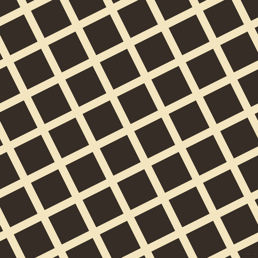 27/117 degree angle diagonal checkered chequered lines, 26 pixel line width, 100 pixel square size, Half Colonial White and Coffee Bean plaid checkered seamless tileable