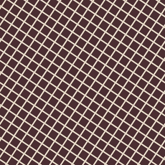 56/146 degree angle diagonal checkered chequered lines, 5 pixel line width, 27 pixel square size, Half Spanish White and Cab Sav plaid checkered seamless tileable