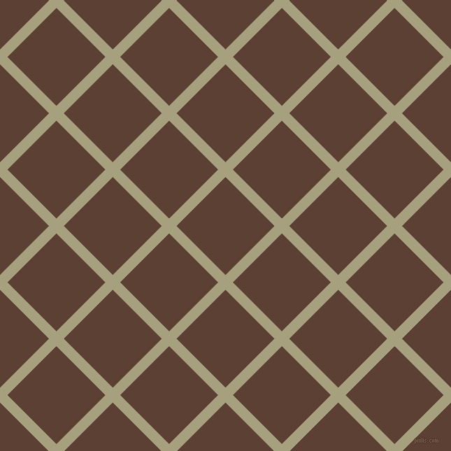 45/135 degree angle diagonal checkered chequered lines, 15 pixel lines width, 99 pixel square size, Hillary and Very Dark Brown plaid checkered seamless tileable
