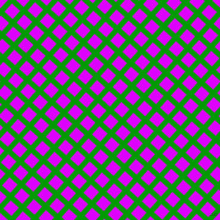 48/138 degree angle diagonal checkered chequered lines, 18 pixel lines width, 37 pixel square size, Islamic Green and Psychedelic Purple plaid checkered seamless tileable