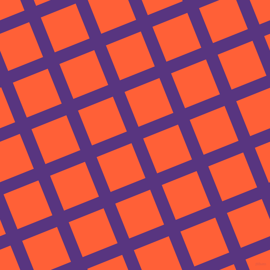 22/112 degree angle diagonal checkered chequered lines, 42 pixel line width, 126 pixel square size, Kingfisher Daisy and Outrageous Orange plaid checkered seamless tileable