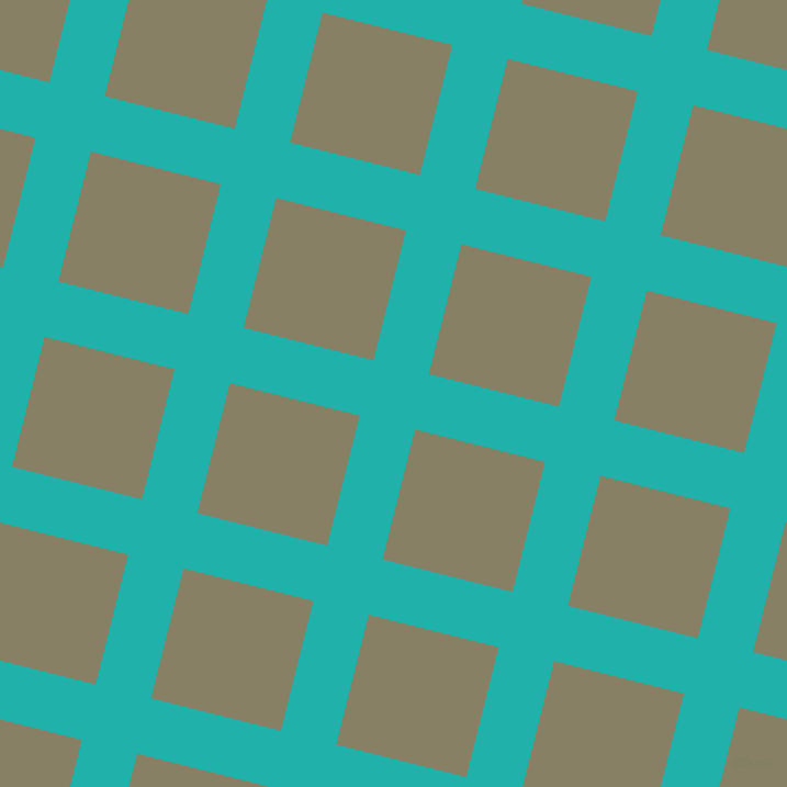 76/166 degree angle diagonal checkered chequered lines, 52 pixel lines width, 122 pixel square size, Light Sea Green and Olive Haze plaid checkered seamless tileable