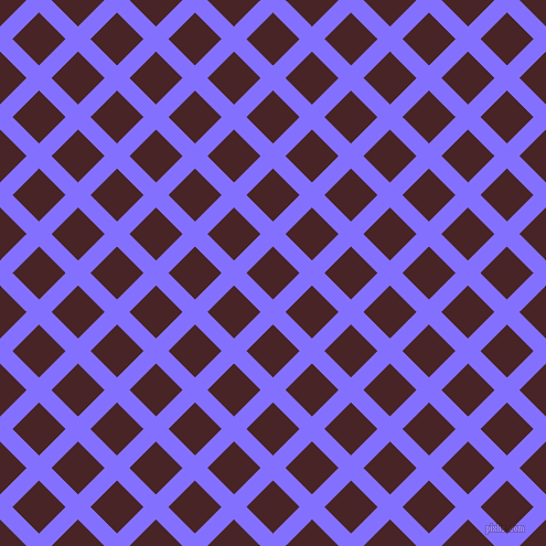 45/135 degree angle diagonal checkered chequered lines, 16 pixel line width, 34 pixel square size, Light Slate Blue and Bulgarian Rose plaid checkered seamless tileable