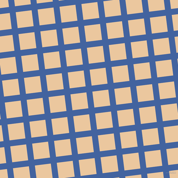 7/97 degree angle diagonal checkered chequered lines, 21 pixel lines width, 56 pixel square size, Mariner and New Tan plaid checkered seamless tileable