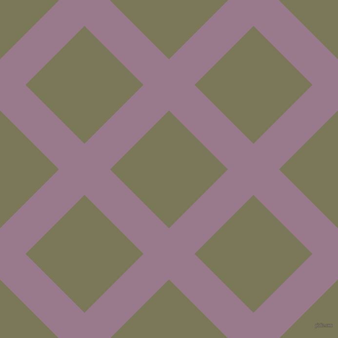 45/135 degree angle diagonal checkered chequered lines, 74 pixel line width, 171 pixel square size, Mountbatten Pink and Kokoda plaid checkered seamless tileable