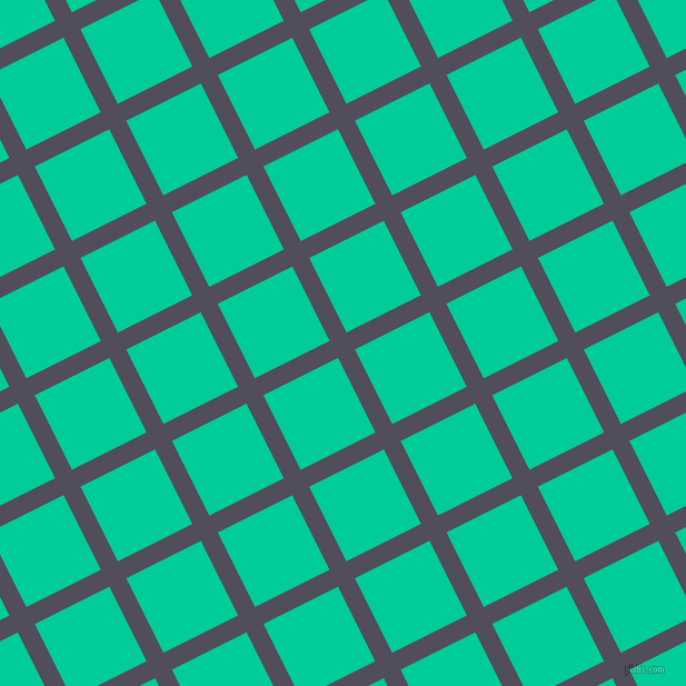 27/117 degree angle diagonal checkered chequered lines, 17 pixel lines width, 75 pixel square size, Mulled Wine and Caribbean Green plaid checkered seamless tileable
