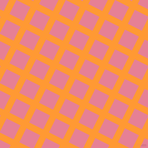 63/153 degree angle diagonal checkered chequered lines, 22 pixel line width, 53 pixel square size, Neon Carrot and Carissma plaid checkered seamless tileable