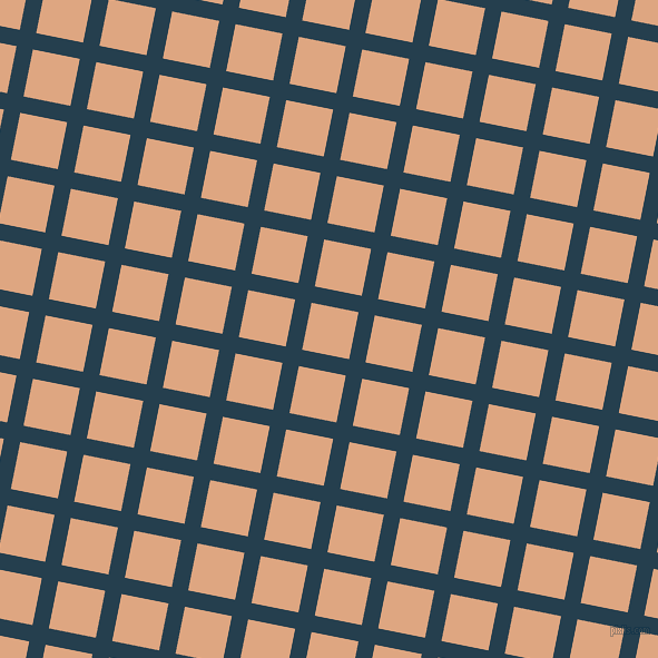79/169 degree angle diagonal checkered chequered lines, 15 pixel line width, 43 pixel square size, Nile Blue and Tumbleweed plaid checkered seamless tileable