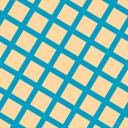 59/149 degree angle diagonal checkered chequered lines, 19 pixel lines width, 58 pixel square size, Pacific Blue and Frangipani plaid checkered seamless tileable