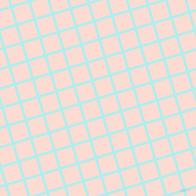 17/107 degree angle diagonal checkered chequered lines, 9 pixel line width, 55 pixel square size, Pale Turquoise and Pippin plaid checkered seamless tileable