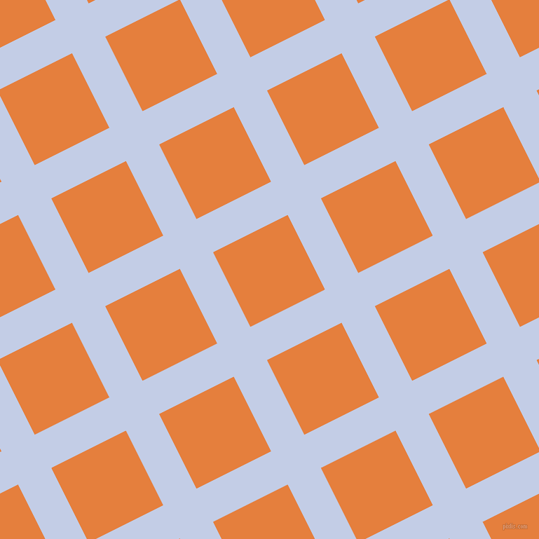 27/117 degree angle diagonal checkered chequered lines, 53 pixel line width, 119 pixel square size, Periwinkle and Pizazz plaid checkered seamless tileable