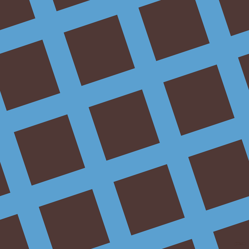 18/108 degree angle diagonal checkered chequered lines, 76 pixel line width, 191 pixel square size, Picton Blue and Cocoa Bean plaid checkered seamless tileable