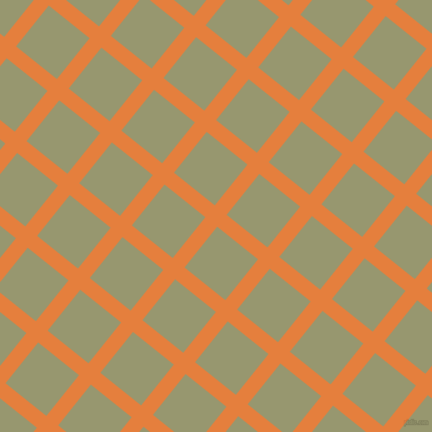 51/141 degree angle diagonal checkered chequered lines, 22 pixel line width, 76 pixel square size, Pizazz and Malachite Green plaid checkered seamless tileable