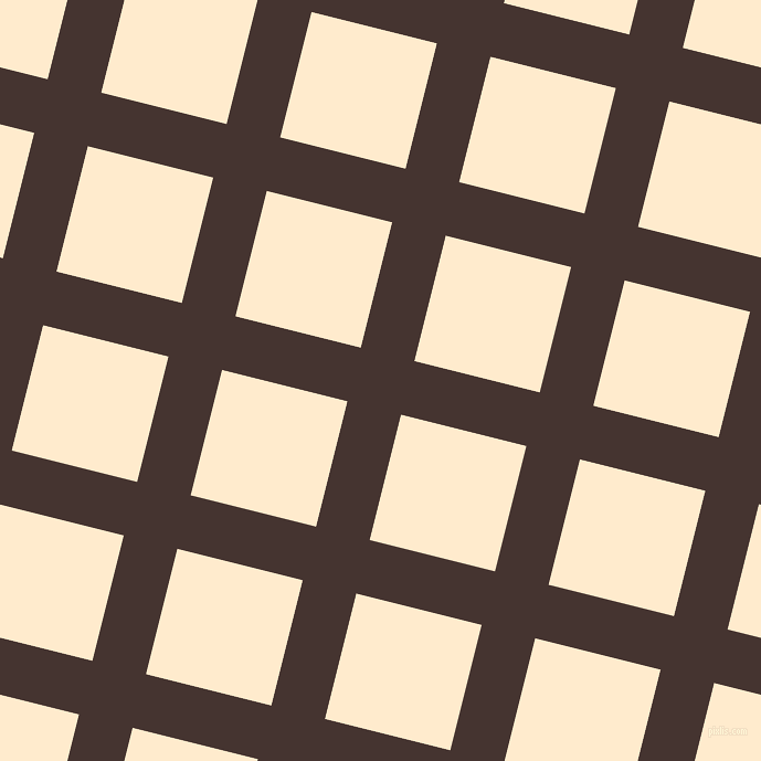 76/166 degree angle diagonal checkered chequered lines, 50 pixel line width, 117 pixel square size, Rebel and Blanched Almond plaid checkered seamless tileable
