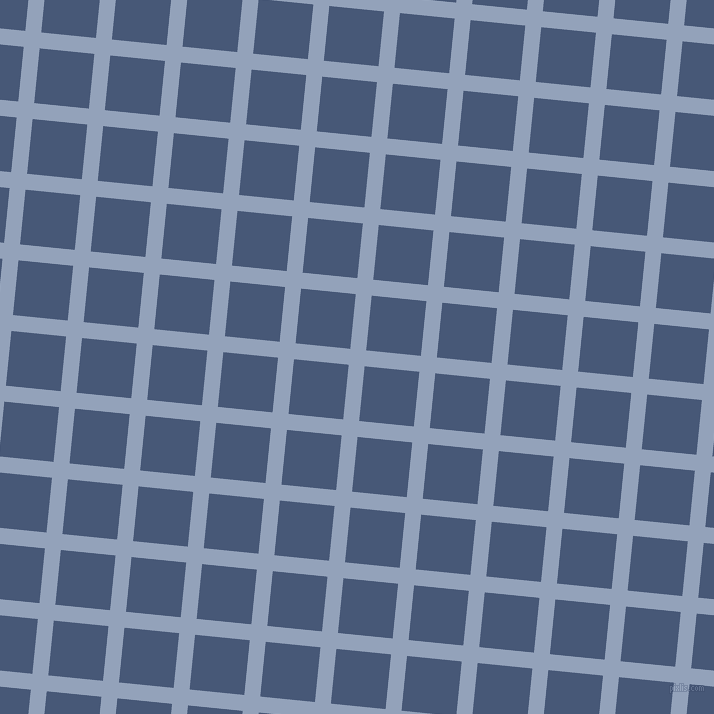84/174 degree angle diagonal checkered chequered lines, 16 pixel line width, 55 pixel square size, Rock Blue and Chambray plaid checkered seamless tileable