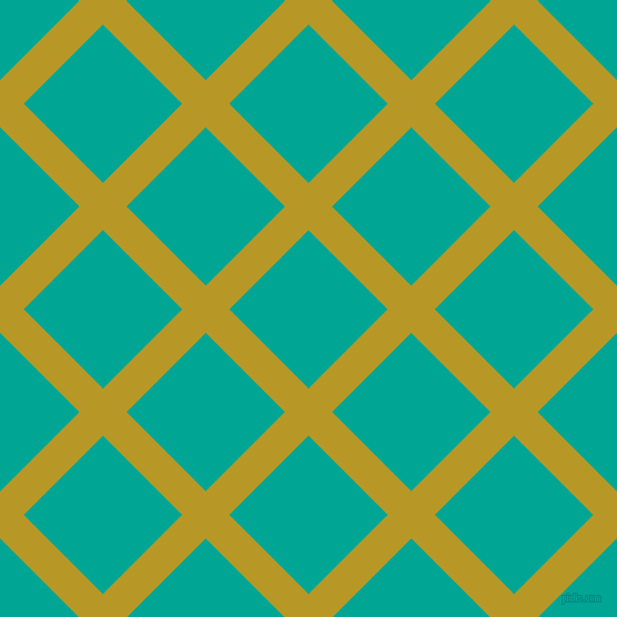 45/135 degree angle diagonal checkered chequered lines, 30 pixel line width, 101 pixel square size, Sahara and Persian Green plaid checkered seamless tileable