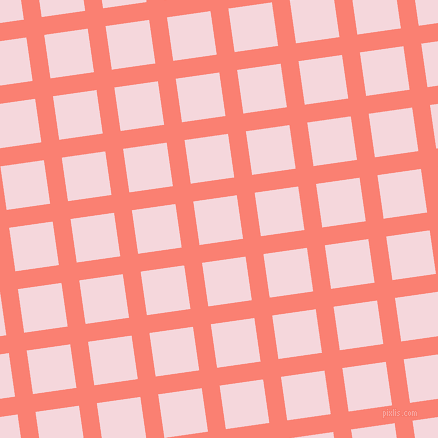 8/98 degree angle diagonal checkered chequered lines, 18 pixel lines width, 44 pixel square size, Salmon and Cherub plaid checkered seamless tileable