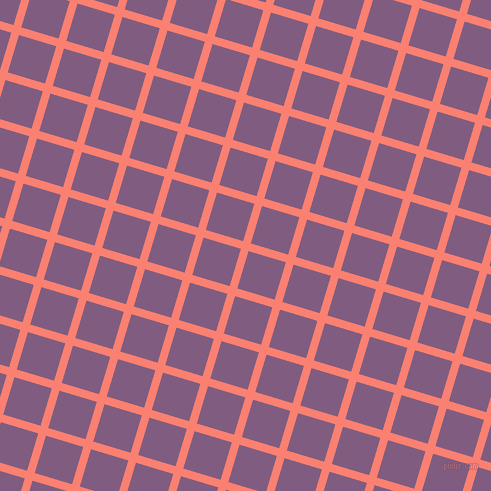 73/163 degree angle diagonal checkered chequered lines, 8 pixel line width, 39 pixel square size, Salmon and Trendy Pink plaid checkered seamless tileable