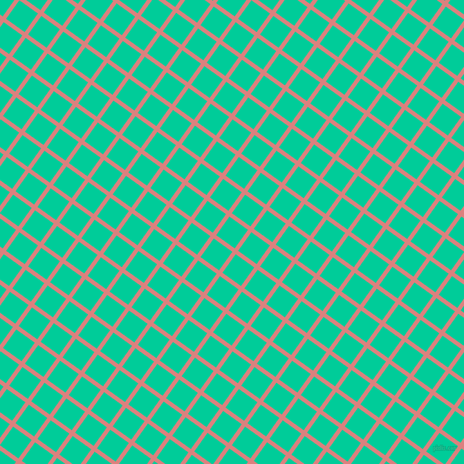 54/144 degree angle diagonal checkered chequered lines, 6 pixel lines width, 33 pixel square size, Sea Pink and Caribbean Green plaid checkered seamless tileable