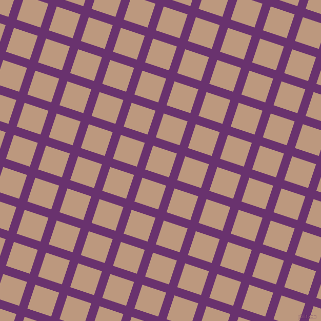 72/162 degree angle diagonal checkered chequered lines, 17 pixel line width, 49 pixel square size, Seance and Pale Taupe plaid checkered seamless tileable