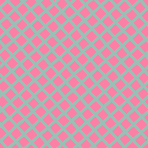 42/132 degree angle diagonal checkered chequered lines, 10 pixel line width, 26 pixel square size, Shadow Green and Tickle Me Pink plaid checkered seamless tileable