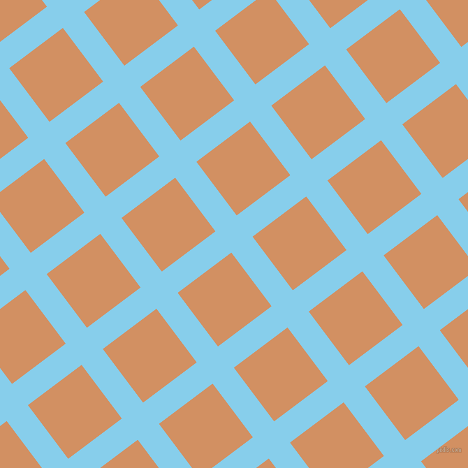 37/127 degree angle diagonal checkered chequered lines, 38 pixel line width, 96 pixel square size, Sky Blue and Whiskey plaid checkered seamless tileable