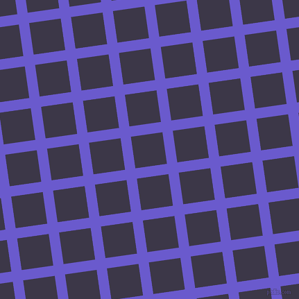 8/98 degree angle diagonal checkered chequered lines, 15 pixel line width, 46 pixel square size, Slate Blue and Martinique plaid checkered seamless tileable