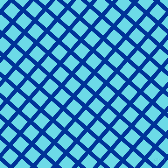 49/139 degree angle diagonal checkered chequered lines, 13 pixel lines width, 38 pixel square size, Smalt and Turquoise Blue plaid checkered seamless tileable