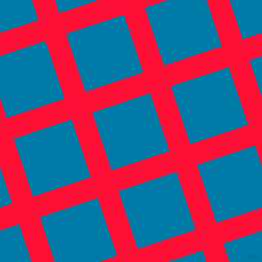 18/108 degree angle diagonal checkered chequered lines, 75 pixel line width, 209 pixel square size, Torch Red and Cerulean plaid checkered seamless tileable