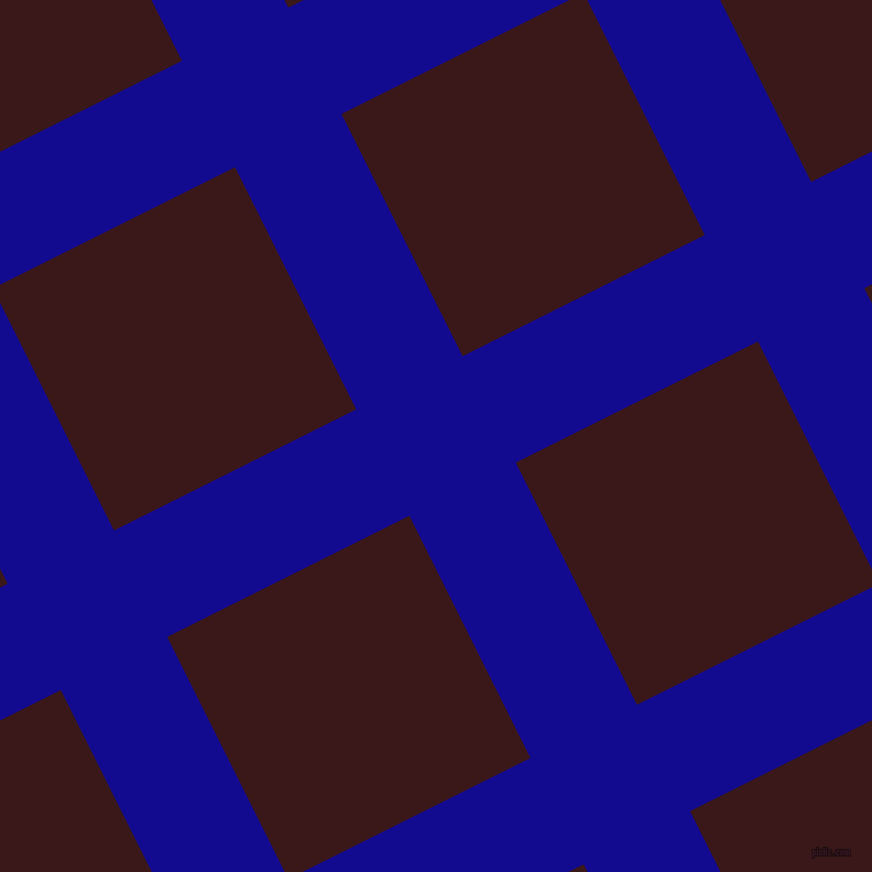 27/117 degree angle diagonal checkered chequered lines, 108 pixel lines width, 246 pixel square size, Ultramarine and Rustic Red plaid checkered seamless tileable