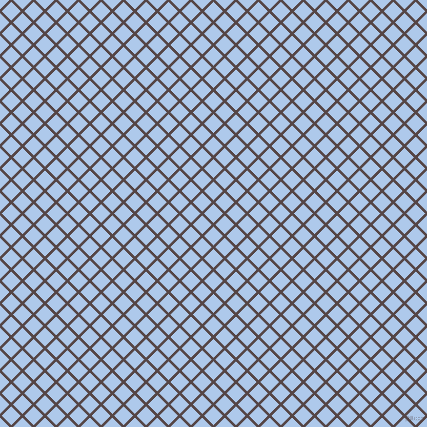 45/135 degree angle diagonal checkered chequered lines, 5 pixel line width, 26 pixel square size, Woody Brown and Tropical Blue plaid checkered seamless tileable