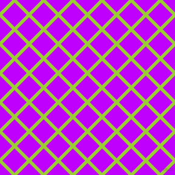 45/135 degree angle diagonal checkered chequered lines, 11 pixel line width, 57 pixel square size, Yellow Green and Electric Purple plaid checkered seamless tileable