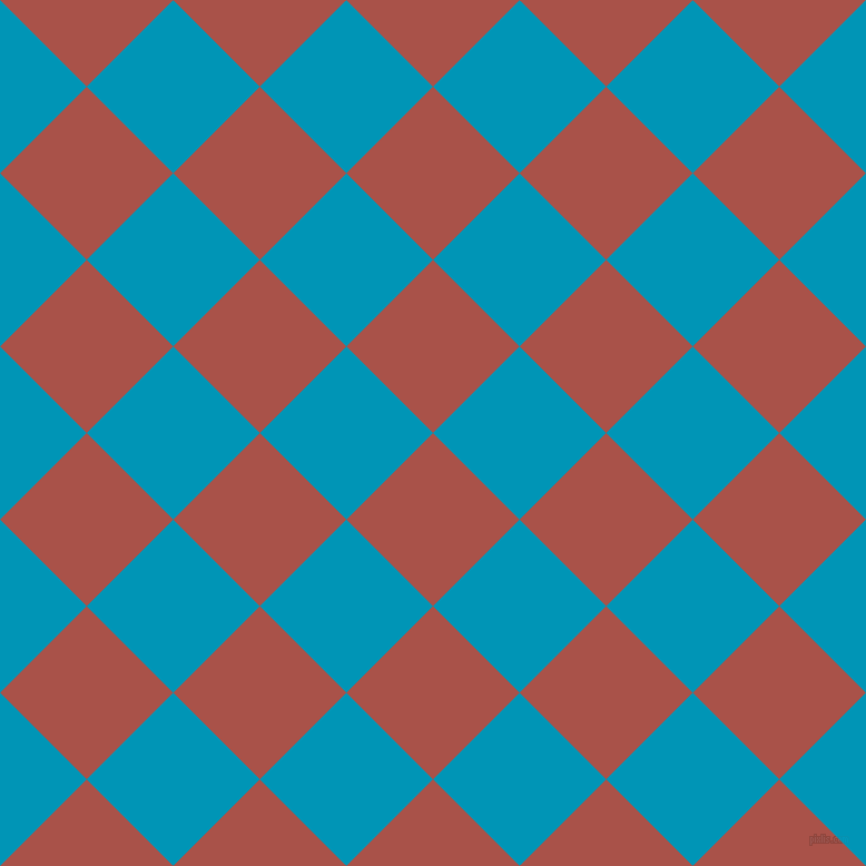 45/135 degree angle diagonal checkered chequered squares checker pattern checkers background, 110 pixel squares size, , Apple Blossom and Bondi Blue checkers chequered checkered squares seamless tileable