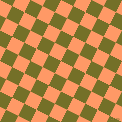 63/153 degree angle diagonal checkered chequered squares checker pattern checkers background, 54 pixel square size, , Atomic Tangerine and Olivetone checkers chequered checkered squares seamless tileable