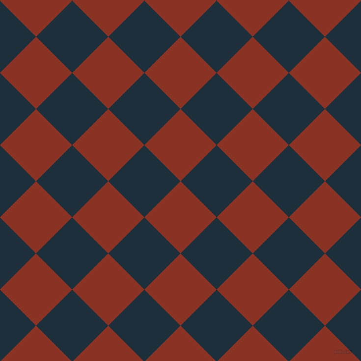 45/135 degree angle diagonal checkered chequered squares checker pattern checkers background, 104 pixel squares size, , Burnt Umber and Tangaroa checkers chequered checkered squares seamless tileable