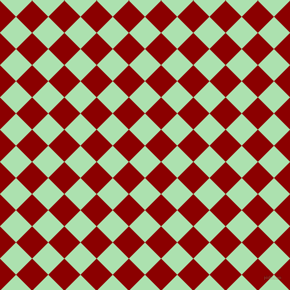 45/135 degree angle diagonal checkered chequered squares checker pattern checkers background, 46 pixel square size, , Celadon and Dark Red checkers chequered checkered squares seamless tileable
