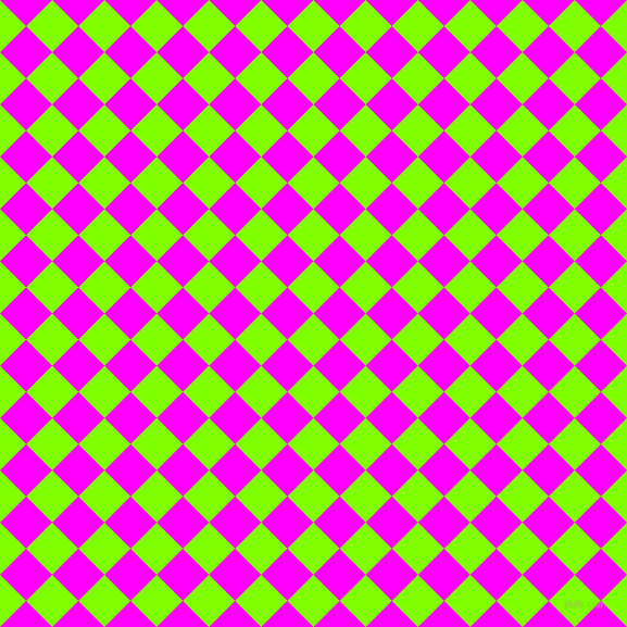 45/135 degree angle diagonal checkered chequered squares checker pattern checkers background, 34 pixel squares size, , Chartreuse and Magenta checkers chequered checkered squares seamless tileable