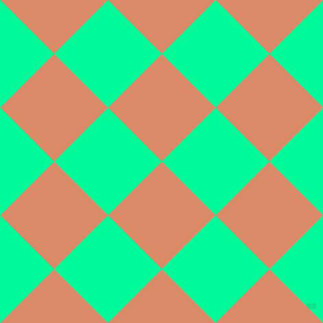 45/135 degree angle diagonal checkered chequered squares checker pattern checkers background, 111 pixel squares size, , Copper and Medium Spring Green checkers chequered checkered squares seamless tileable