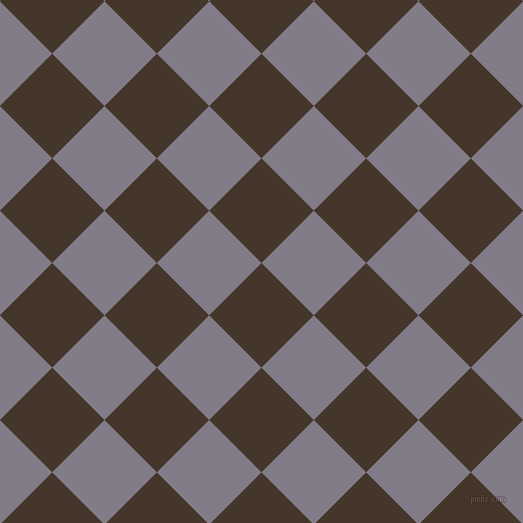 45/135 degree angle diagonal checkered chequered squares checker pattern checkers background, 74 pixel squares size, , Dark Rum and Topaz checkers chequered checkered squares seamless tileable