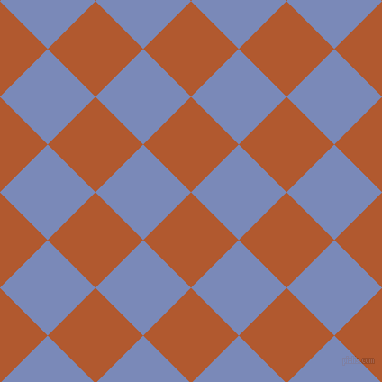 45/135 degree angle diagonal checkered chequered squares checker pattern checkers background, 75 pixel square size, , Fiery Orange and Wild Blue Yonder checkers chequered checkered squares seamless tileable