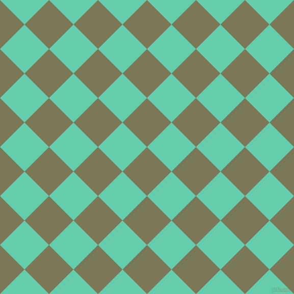 45/135 degree angle diagonal checkered chequered squares checker pattern checkers background, 68 pixel square size, , Kokoda and Medium Aquamarine checkers chequered checkered squares seamless tileable