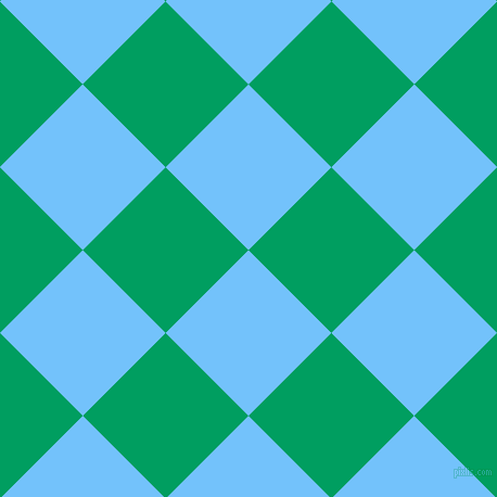 45/135 degree angle diagonal checkered chequered squares checker pattern checkers background, 108 pixel squares size, , Maya Blue and Shamrock Green checkers chequered checkered squares seamless tileable