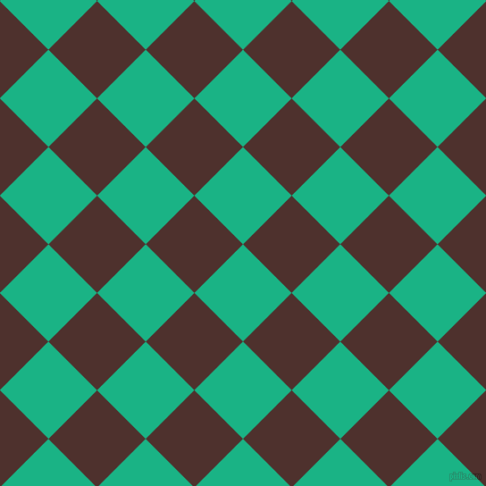 45/135 degree angle diagonal checkered chequered squares checker pattern checkers background, 77 pixel squares size, , Mountain Meadow and Espresso checkers chequered checkered squares seamless tileable