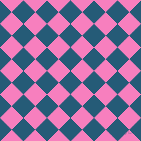 45/135 degree angle diagonal checkered chequered squares checker pattern checkers background, 56 pixel square size, , Orient and Persian Pink checkers chequered checkered squares seamless tileable