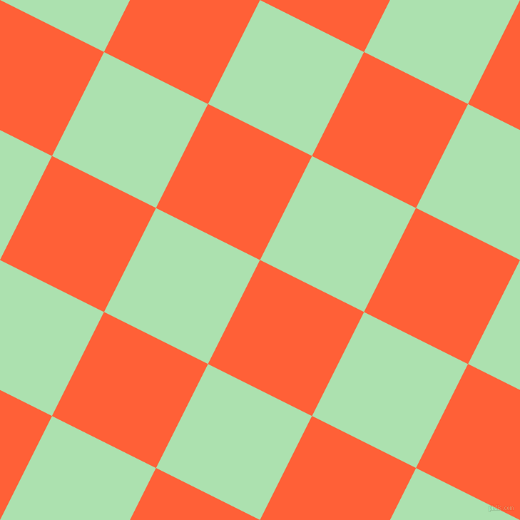 63/153 degree angle diagonal checkered chequered squares checker pattern checkers background, 163 pixel squares size, , Outrageous Orange and Celadon checkers chequered checkered squares seamless tileable
