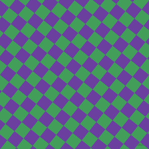 51/141 degree angle diagonal checkered chequered squares checker pattern checkers background, 46 pixel square size, , Royal Purple and Chateau Green checkers chequered checkered squares seamless tileable