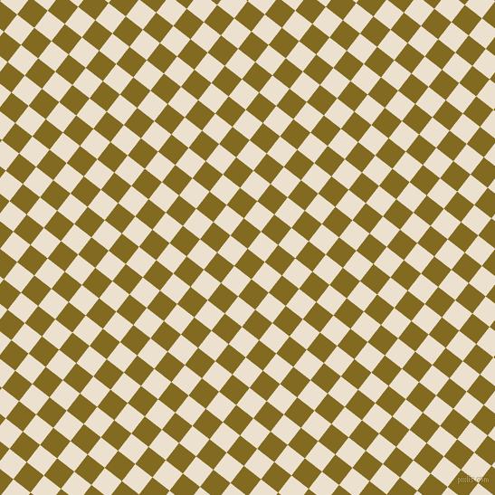 52/142 degree angle diagonal checkered chequered squares checker pattern checkers background, 24 pixel square size, , Yukon Gold and Bleach White checkers chequered checkered squares seamless tileable